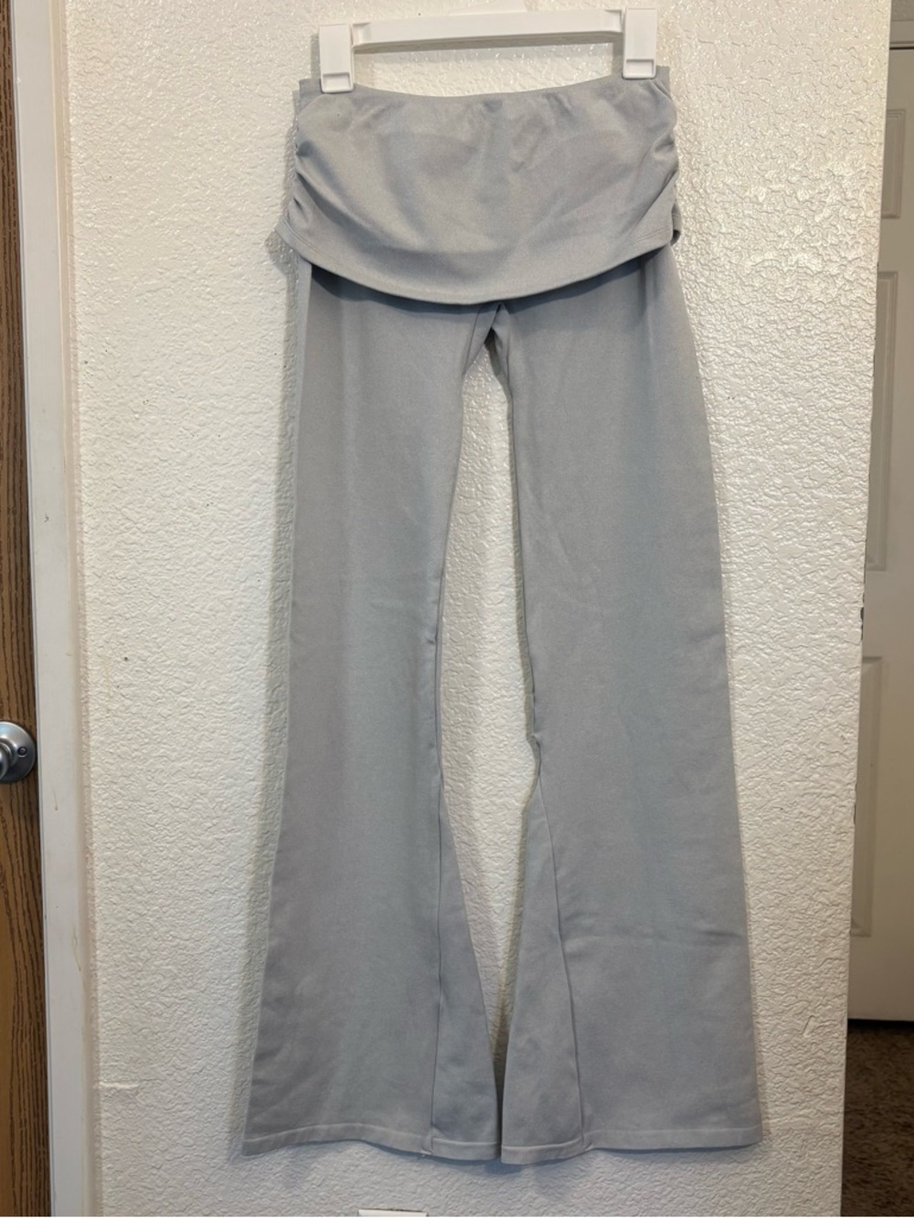 OQQ‎ Women's Flared Yoga Pants High Waisted Ribbed Leggings Heather Grey Large